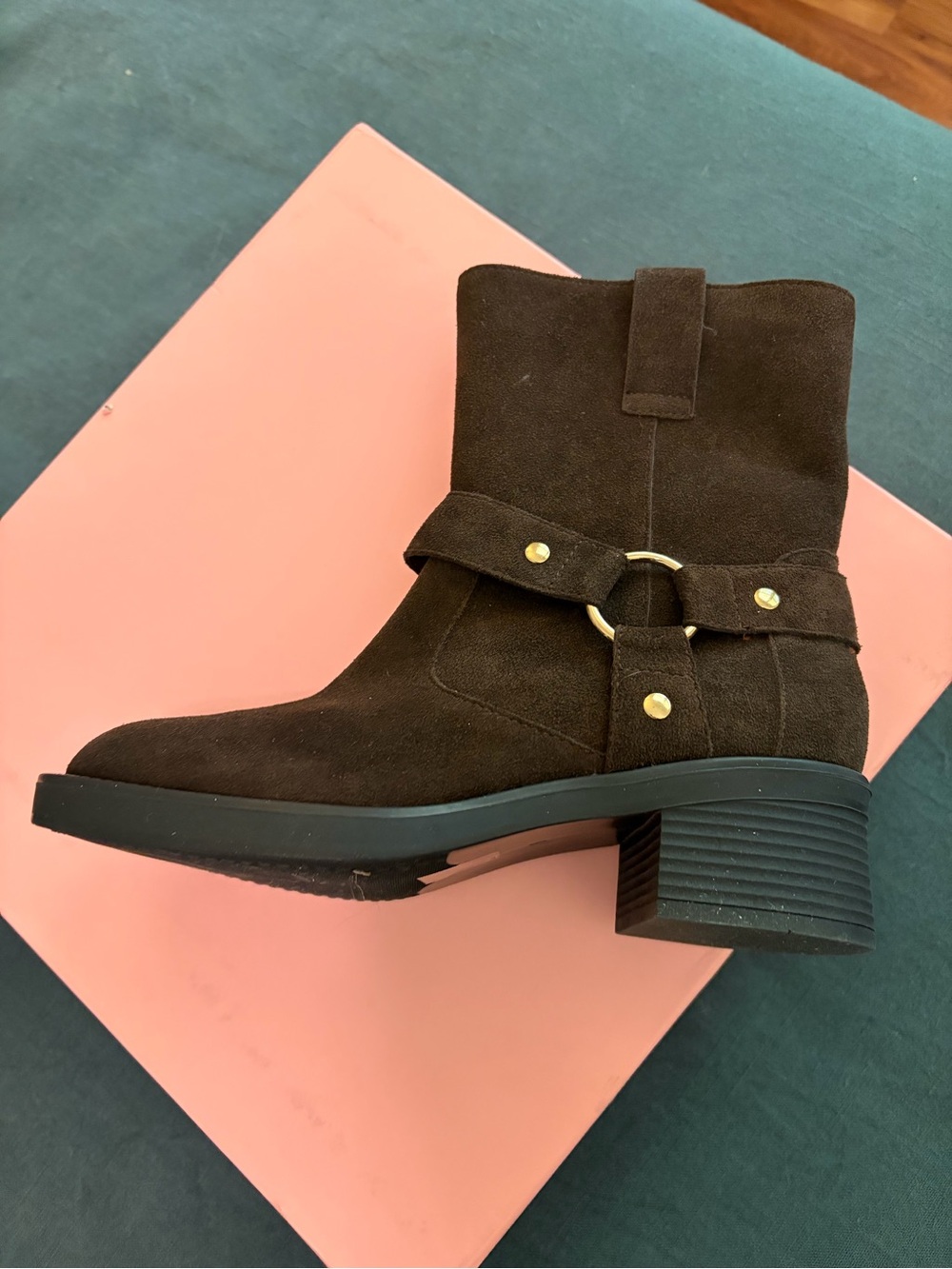 INTENTIONALLY BLANK Brown Suede Harness Ankle Boot